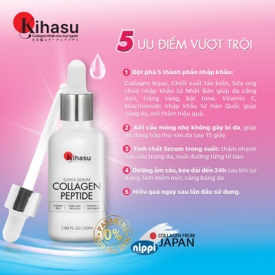 Serum dưỡng sáng da, ngăn lão hoá, dưỡng ẩm super serum collagen peptide kihasu: Sử dụng cho nam và nữ (chai 10ml - 50ml) dùng cho mọi loại da