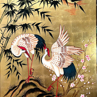 Tranh sơn mài dát vàng,bạc, cẩn ốc cao cấp Thanh Bình Lê size 40x60 cm