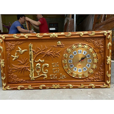 Tranh đồng hồ treo tường trạm khắc chữ lộc bằng gỗ gõ đỏ kt 41×81×4cm