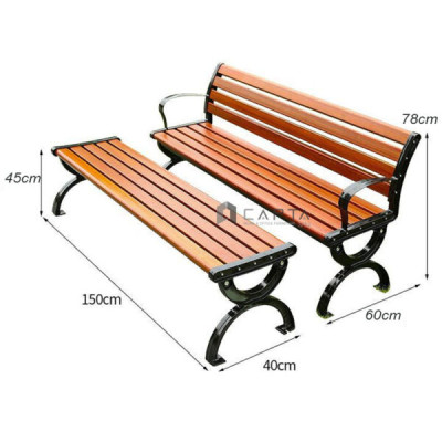 Ghế ngoài trời băng dài 1m5 CW2006-150A Nội thất Capta Ghế công viên không lưng tựa mặt ngồi nhôm sơn màu gỗ chân nhôm đúc Ghế băng ngồi ban công 
