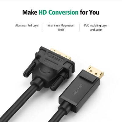 Ugreen UG10242DP103TK 1M màu Đen Cáp chuyển đổi DP sang DVI 24 + 1 Hỗ trợ độ phân giải 1920x1200 - HÀNG CHÍNH HÃNG