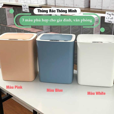 Thùng Rác Cảm Ứng Tự Động Thông Minh Pin Sạc Cổng USB Bản Nâng Cấp 2022 Cảm Ứng Kép 3 Chiều Dung tích 14L Chống Nước Tốt