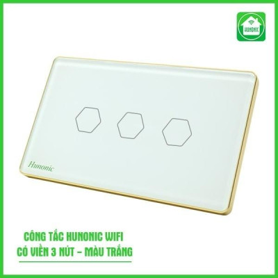 Công Tắc Cảm Ứng Hunonic Wifi Hình Chữ Nhật Viền Vàng, Công Tắc Thông Minh Wifi Điều Khiển Từ Xa Bằng Điện Thoại