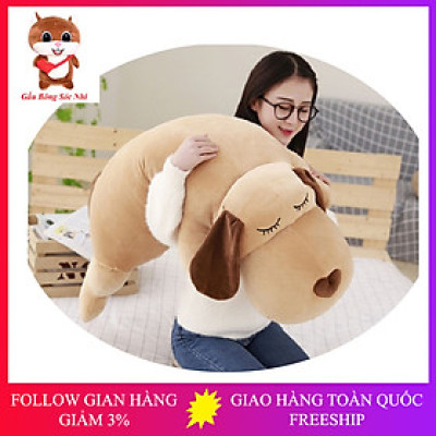 Gấu bông chó dài nâu, thú nhồi bông chó lười cao cấp vải nhung co giãn 4 chiều