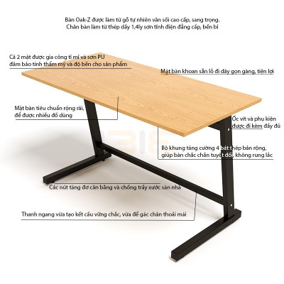 Bộ Bàn Oak-Z Vân Sồi Chân Đen Và Ghế Eames Chân Gỗ Đen IBIE TOOAZO12B-EAMSB