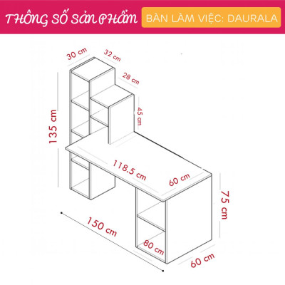 Bàn liền hộc bằng gỗ tiện dụng SMLIFE Daurala
