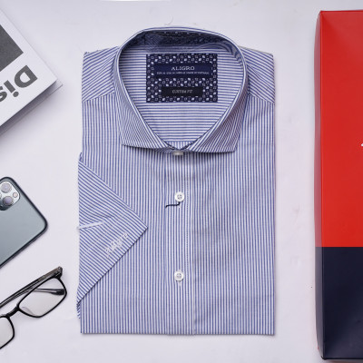 Áo sơ mi nam kẻ cộc tay Custom Fit mã ALGS-C82