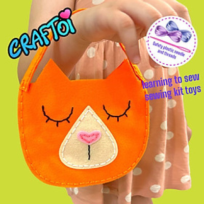 KIM NHỰA Bộ Thủ Công Trẻ Tự Làm Thú Bông 5+ CAT BAG Craftoi Felt Sewing toy prepunched holes plastic needle