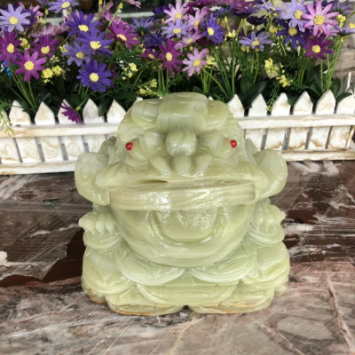 Tượng Cóc Ba Chân, Cóc Ngậm Tiền, Thiềm Thừ phong thủy chiêu tài lộc đá ngọc Onyx - Dài 20 cm