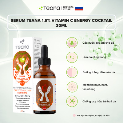 Serum Teana 1,5% Vitamin C SM3 Super Molecules Energy Cocktail dưỡng trắng, mờ thâm nám và trẻ hóa da - 30ml