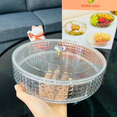 Khay Đựng Mứt Tết Vân Kim Cương, Hộp Đựng Mức Bánh Kẹo Tết Cao Cấp 1 Tầng 2 Tầng Xoay 360 Độ Song Anh- Hàng Chính Hãng