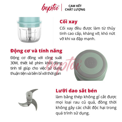 Máy xay mini đa năng thủy tinh Tsuki TS-RS, dung tích 300ml, lưỡi dao thép không gỉ - Hàng chính hãng