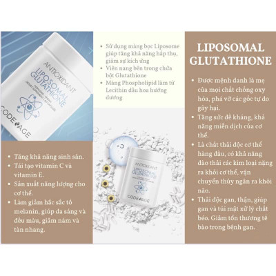 Liposomal Glutathione CodeAge Chống oxy hóa Giúp trắng sáng da Thải độc gan 60 viên