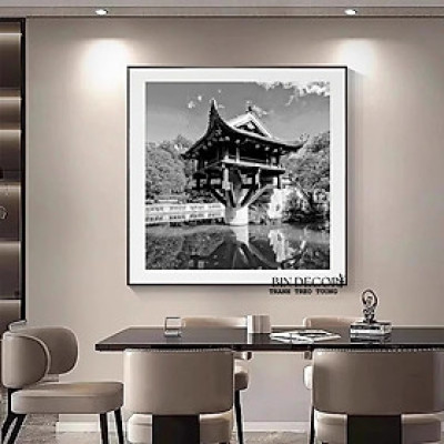 (ẢNH THẬT) Tranh canvas treo tường hà nội xưa trắng đen có khung (tặng kèm đinh treo)