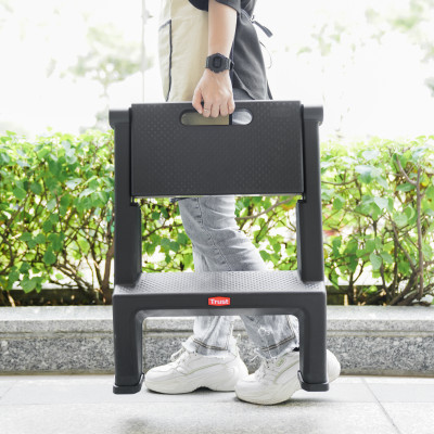Thang đứng 2 bậc 48x16x65cm TRUST - Nhựa PP bền chắc, gấp gọn tiện lợi, dễ sử dụng - Đen
