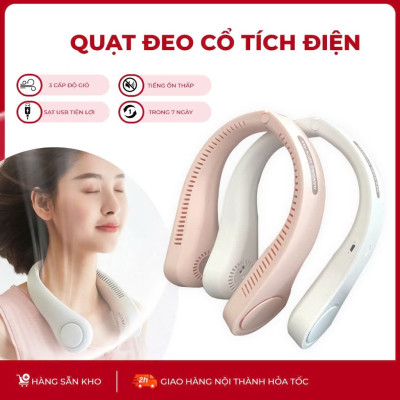 Khuôn giò Quạtt Đeo Cổ Mini Không Cánh - Tích Điện, Thời Trang, Dáng Thể Thao Siêu Phẩm Mùa Hè