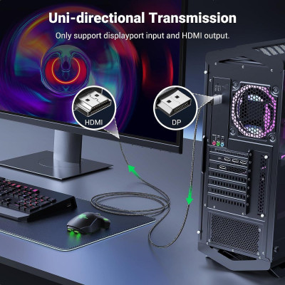 Ugreen UG15774DP119TK 2M 4K60Hz 2K144Hz 1080P240Hz Cáp chuyển Displayport sang HDMI dây bọc dù - HÀNG CHÍNH HÃNG
