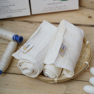 Khăn Mặt Tơ Tằm SenSilk - Quà Tặng Valentine - Tussar Silk Towel made in Vietnam 30*40cm