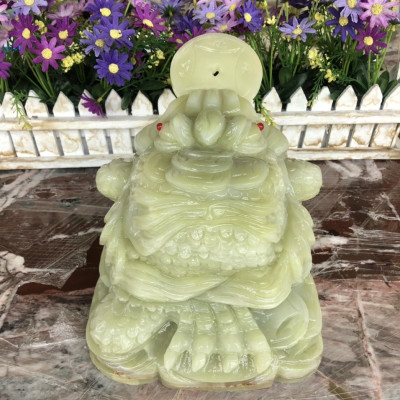 Tượng Cóc Ba Chân, Cóc Ngậm Tiền, Thiềm Thừ phong thủy chiêu tài lộc đá ngọc Onyx - Dài 20 cm