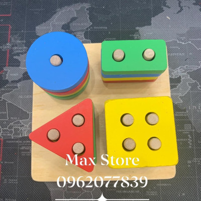 Bộ Thả Hình Khối 4 Cọc Vuông Bằng Gỗ Siêu Đẹp 