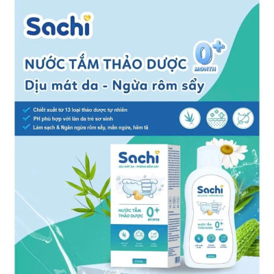 Combo 3 Nước Tắm Thảo Dược SACHI Ngừa Rôm Sảy, Cảm Lạnh Cho Bé Lọ 250ml - Tặng 1 Gạc Răng Miện Sachi