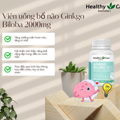 Bổ não Úc Healthy Care Ginkgo Biloba 2000 Hỗ trợ các vấn đề tuần hoàn não, Cải Thiện Trí Nhớ, lưu thông máu, Tăng khả năng nhận thức - OZ Slim Store