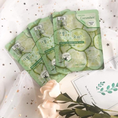 Combo 5 Mặt nạ dưỡng ẩm chiết xuất từ dưa leo 3W CLINIC FRESH CUCUMBER MASK SHEET 23ml x 5