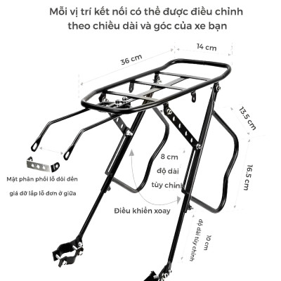 Baga sau xe đạp MTB đa năng BG-102, điều chỉnh được giá đỡ hàng phía sau hành lý cho xe đạp MTB 20-29 inch, chất liệu thép, tải trọng 25kg - Mai Lee