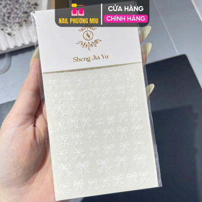 Sticker Nơ Trắng Mix SJY1081 Kiểu Hàn Quốc Dán Móng Siêu Xinh, Hình Dán Móng Nơ 3D Sẵn Keo Siêu Dính Siêu Bền Chuyên Dùng Làm Nail Nữ Women