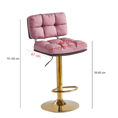 Ghế quầy bar chân vàng nệm PU màu hồng CB2296B-P Nội thất Capta Ghế ngồi đảo bếp nệm bọc da PU màu hồng chân thép tăng giảm độ cao mạ màu vàng tại HCM