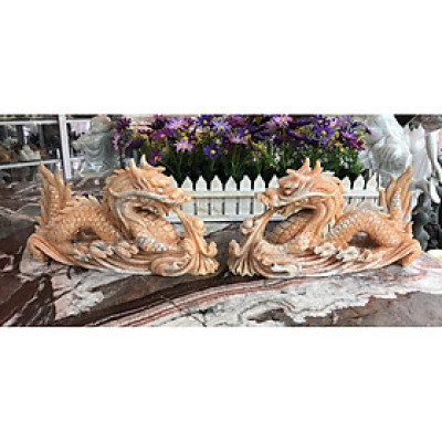 Cặp Rồng nằm phong thủy đá cẩm thạch vàng cà rốt - Dài 30 cm