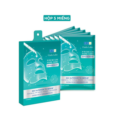 Hộp mặt nạ tinh chất làm dịu và cải thiện da mụn, nhạy cảm cao cấp Hada Labo Premium Pore Care Serum Mask (115g/5 miếng)