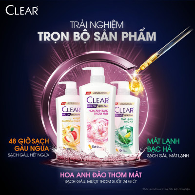 Dầu gội sạch gàu Clear Hoa Anh Đào đánh bay gàu & nhờn ngứa, sảng khoái cả ngày dài 630G