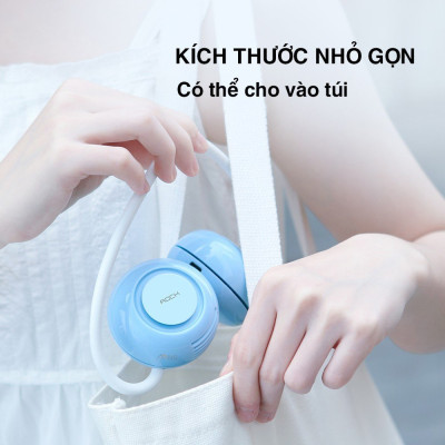 Quạt mini đeo cổ không cánh Rockspace sạc tích điện, dùng liên tục 5h có 3 chế độ gió - Hàng chính hãng