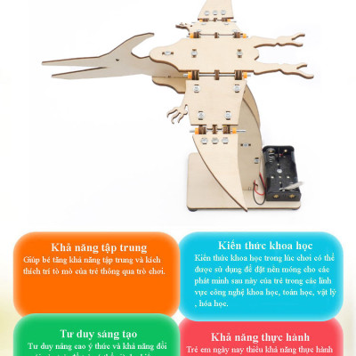 Bộ Đồ Chơi Khoa Học Và Công Nghệ Tự Làm DIY Wood Steam, Đồ Chơi Lắp Ghép STEM, Đồ Chơi Gỗ Cao Cấp Mô Hình Thằn Lằn Bay Pteranodon