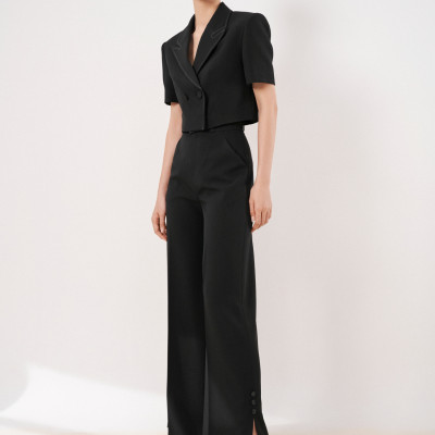 Set áo blazer croptop & quần suông ống loe AVERY thiết kế cao cấp WHITE CHIC