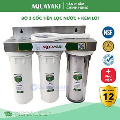 Bộ Lọc Thô 3 Cấp AQUAYAKI AQUA-S103 10 inch Cao Cấp Kèm Lõi, Lọc Nước Đầu Nguồn, Sinh Hoạt, Gia Đình - Hàng Chính Hãng