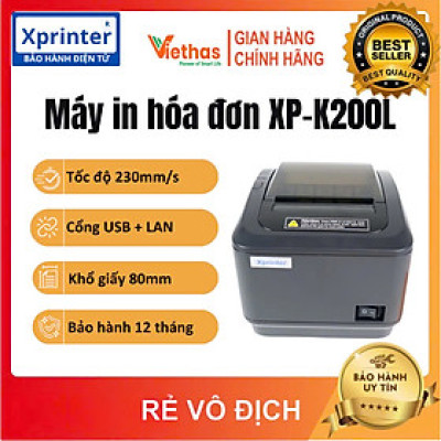 Máy in hóa đơn K80 Xprinter XP - K200L cổng USB + LAN in bill bán hàng, tự động cắt giấy - Hàng chính hãng