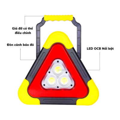 Đèn Cảnh Báo Tam Giác SOS LED COB Pin 6400mAh Sạc Năng Lượng Mặt Trời Cho Xe Đường Dài Tàu Thuyền Biển Báo Công Trình