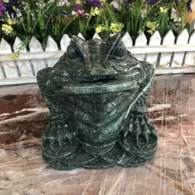 Tượng Cóc Ba Chân, Cóc Ngậm Tiền, Thiềm Thừ phong thủy chiêu tài lộc đá ngọc Ấn Độ - Dài 20 cm