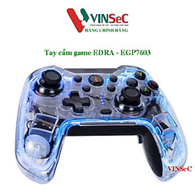 Gamepad Tay cầm chơi game Không Dây EDRA EGP7603 đèn Led - Trong suốt - Hàng Chính Hãng