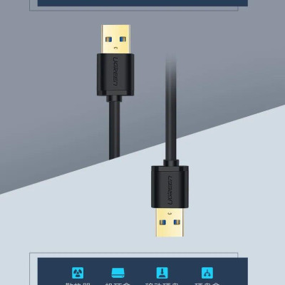 Ugreen UG90576US128TK 3M Màu Đen Cáp USB 3.0 2 đầu dương mạ vàng 24k - HÀNG CHÍNH HÃNG