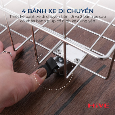 Kệ (Giỏ) Đựng Đồ, Chia Quần Áo Phòng Giặt HiVE 2 tầng inox 304 cao cấp có bánh xe