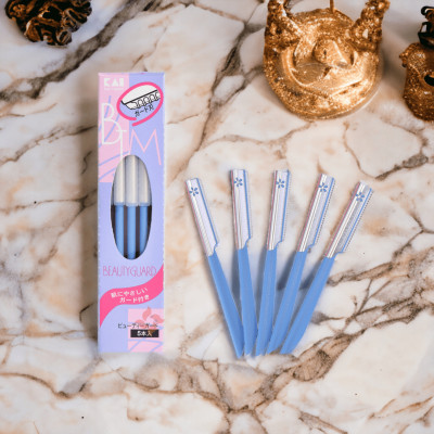 Dao Cạo Lông Mày Lưỡi Thép Có Màng Bảo Vệ Dành Cho Nữ Kai Kazor BTM Beauty Guar 00661 (Set 5 Cây)