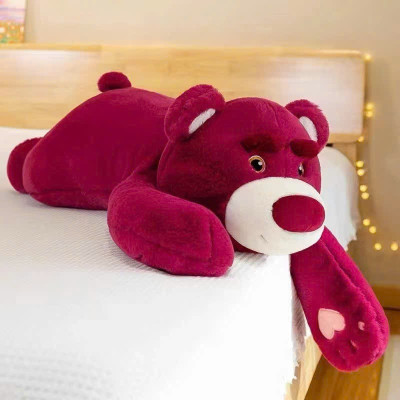 Thú nhồi bông gấu dâu nằm tay dài mẫu mới - Size từ 70cm đến 1m3 - Quà tặng gấu bông lotso dâu nằm màu đỏ ôm ngủ mặt cưng đáng yêu