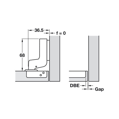 Bản lề giảm chấn Hafele Inox 304 lọt lòng - Cong nhiều - 315.06.752 + Đế bản lề