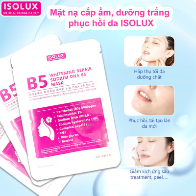 Mặt nạ ISOLUX Whitening Repair Sodium DNA B5 mask 25ml hạn 2027 dưỡng trắng cấp ẩm phục hồi