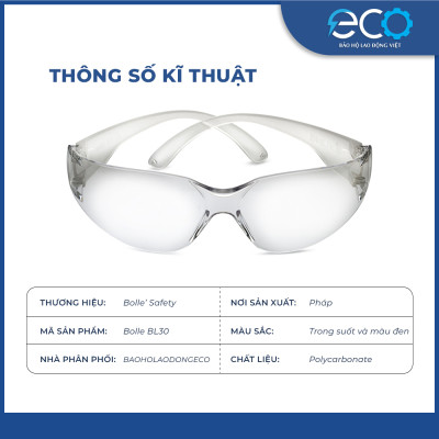 Kính bảo hộ cao cấp Bolle BL30 kính trắng chống bụi, chống tia uv, mắt kiếng bảo vệ mắt đi đường
