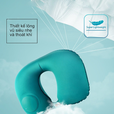 Gối hơi kê cổ bơm tự động, mềm mại, thiết kế hình chữ U giúp giảm đau cổ, có nút cài, phù hợp cho văn phòng và du lịch  Phượt Dã Ngoại Đi Chơi Quà Tặng Nam Nữ