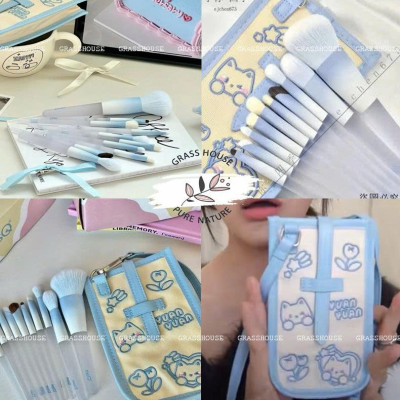 BỘ CỌ TRANG ĐIỂM XANH HÌNH GẤU NGỌT NGÀO 10 CÂY/BỘ CÓ TÚI QUAI ĐEO ĐI KÈM